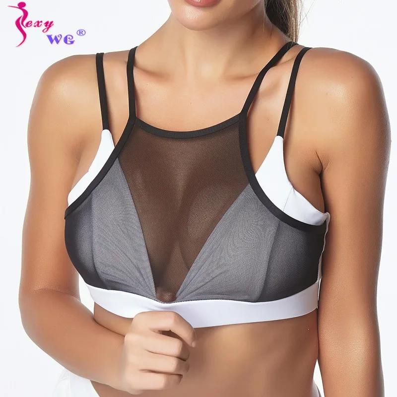 SEXYWG Sexy Breathable Mesh Sports Bra Top Women Padded High Impact Underwear Double Thin Shoulder Strap Sportwear Yoga Gym Bra sports bra,sports underwear