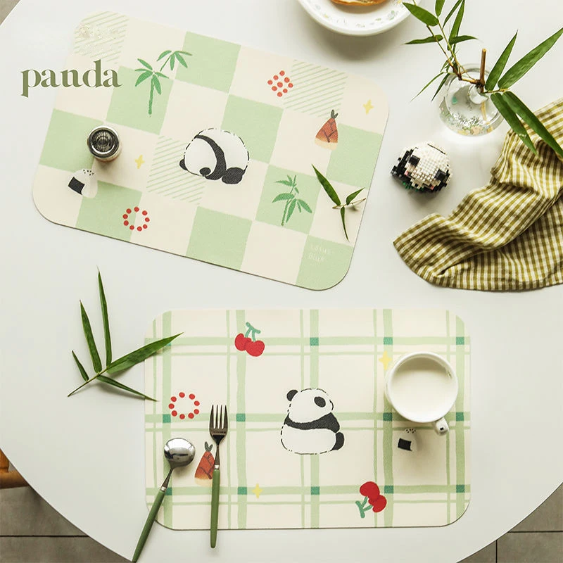 

Cute Panda Flower Leather Placemat Anti-slip Soft Table Mat Heat Insulation Mat for The Home Dining Table Kitchen Accessories