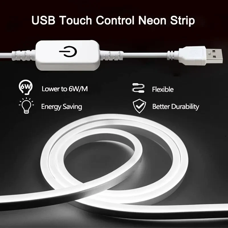 5V USB LED Strip Silicone Neon Sign Light 3535 Touch Switch Dimmable Waterproof Flexible Ribbon Tape Lamp for Room Home Decor 2