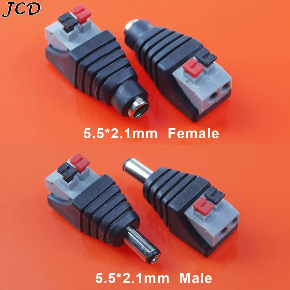 

JCD 1PCS 5.5x2.1mm DC Male Female Wire Connector 5.5*2.1 No Screws Power Plug Jack Adapter for 3528/5050 LED Strip CCTV Camera