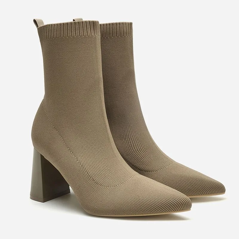 

ZAR 2024 New European and American High Quality Women Shoes, Pointed Socks, Elastic High Heels, Elegant Boots, Women Short Boots