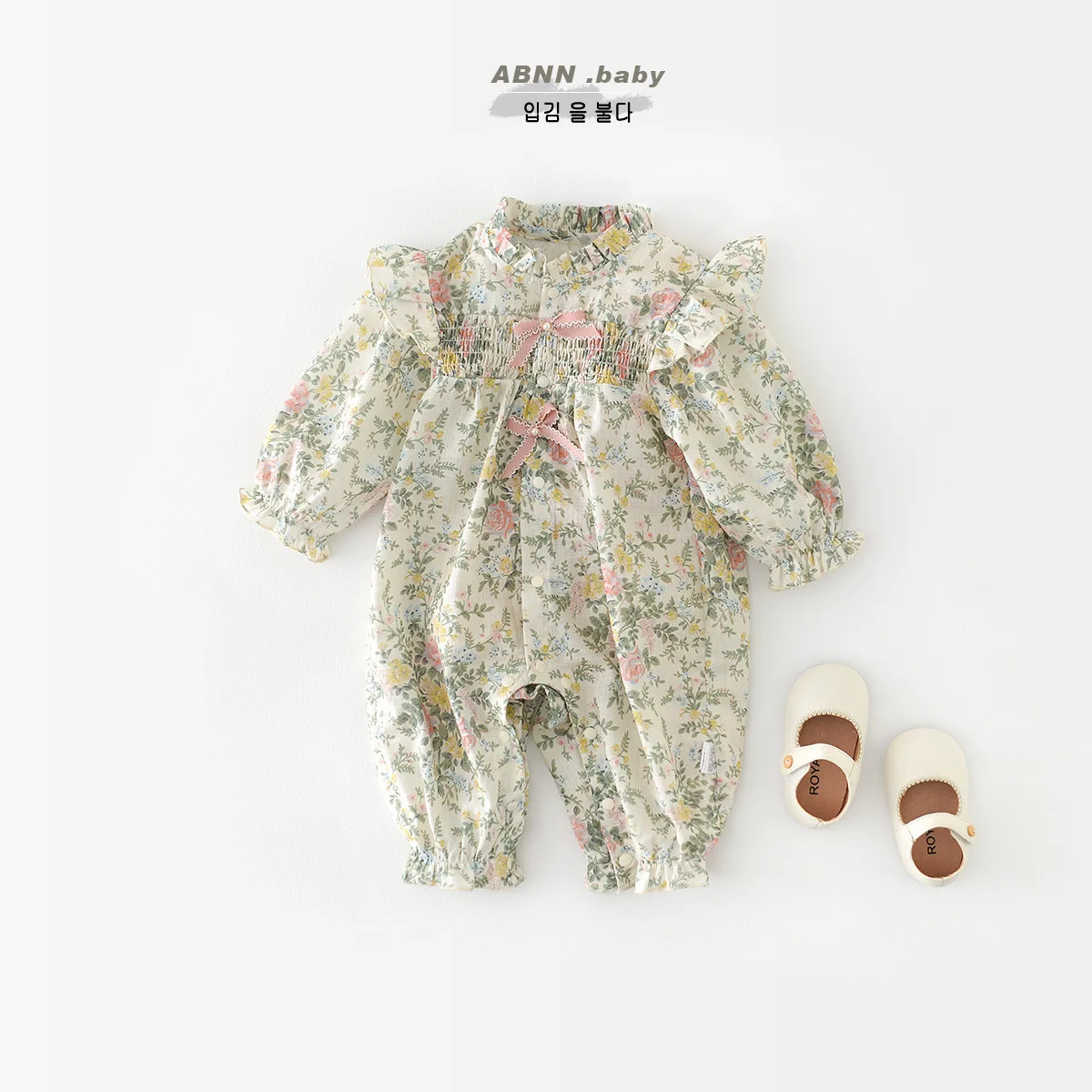 

Spring 2024 Ins Baby Girls Jumpsuit Cotton Flower Long Sleeve Ruffle Loose Infant Girls Rompers Toddler Girls Bodysuit