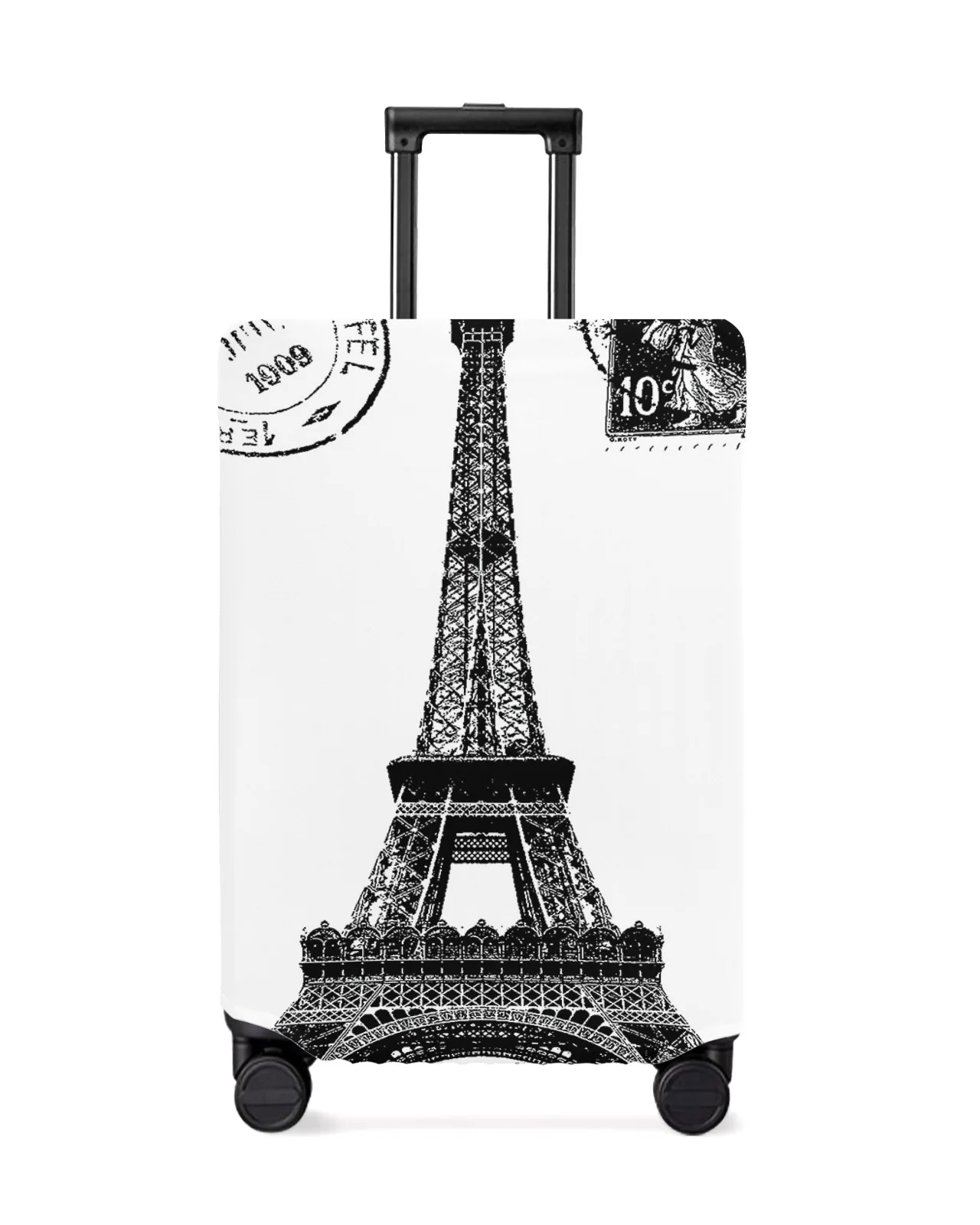 

Eiffel Tower Retro Vintage Stamp Black White Luggage Cover Travel Accessories Suitcase Elastic Dust Case Protect Sleeve