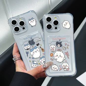 Chiikawa Hachiware Transparent Phone Case for iPhone 16 15 14 Plus 13 12 Mini 11 Pro Max X Xs XR 7 8 Card Pocket Soft Clear Cover