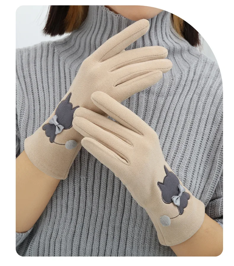 Women Autumn Winter Keep Warm Touch Screen Cute Lovely Sweety Cartoon Cat Drive Cycling Soft Gloves Elasticity Windproof