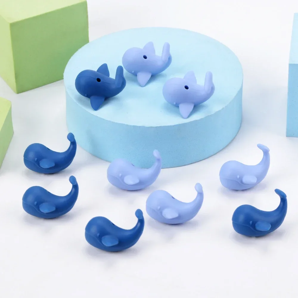 LOFCA 10Pcs Food Grade Mini Silicone Whale Beads Cute Cartoon Rodent BPA-Free Teething Necklace Care DIY jewelry toys