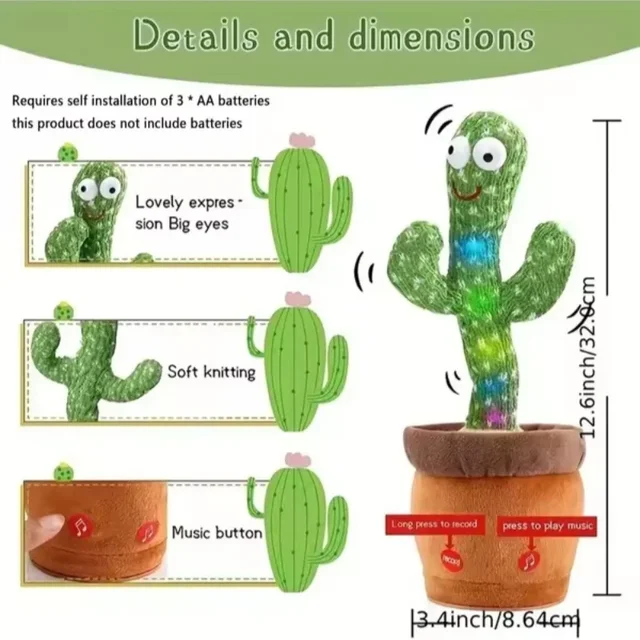 Nouveau jouet de Cactus parlant dansant pour bébé en bas âge, cadeaux pour garçons et filles, jouets de chant et d'imitation, enregistrement, répétition, ce que vous dites 4