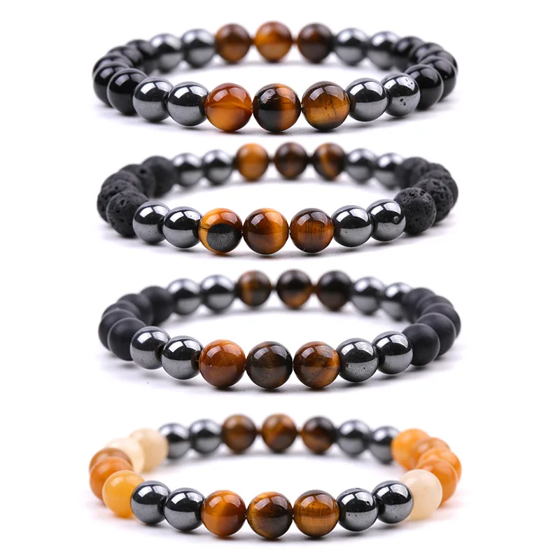 

10pcs 8mm Black Hematite Natural Tiger Eye Stone Topaz Beads Bracelet Bangles Bracelets for Women Men Yoga Jewelry