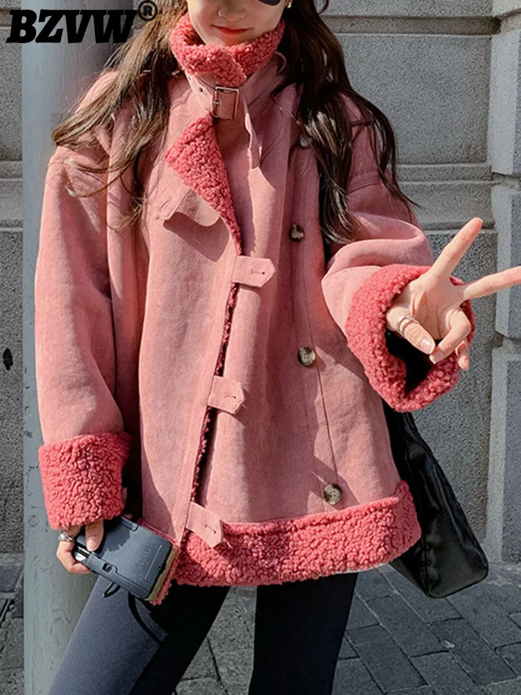 

BZVW Niche Chic Designer Spliced Wool Women's Coat 2023 Winter Fashion Casual Thickening Versatile Casual Jacket Female 25X2490