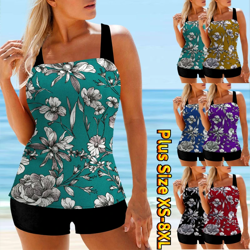 

2023 Women Two Piece Set Swimsuits Female Bikini Swimwear Print Bathing Suit Sexy Monokini Summer High Waist Beachwear Tankini