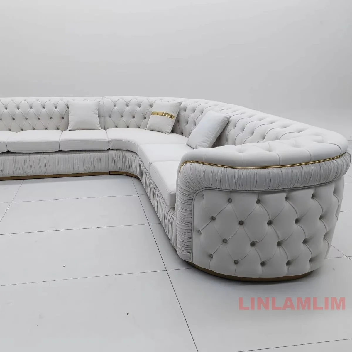 Luxury Chesterfield Sectional Sofa Set with Cloth Buttons and Fabric  Modular Couch with Gold Stainless Steel Base, 3-seater Sofa - AliExpress, image size:1200x1200