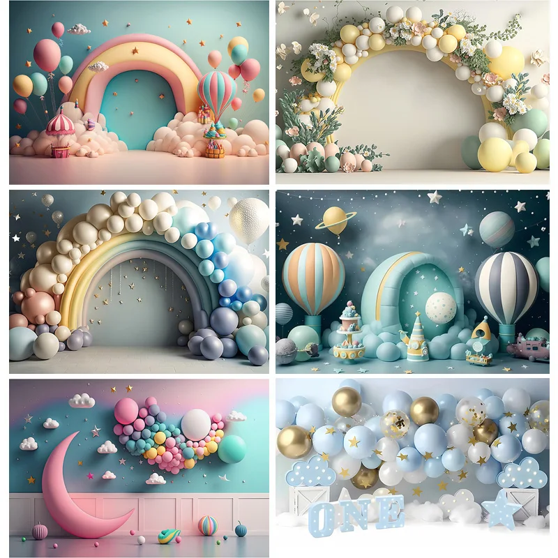 

Happy Birthday Newborn Theme Photography Backdrops Prop Air Balloon Party Decorations Baby Shower Photo Studio Background BB-01