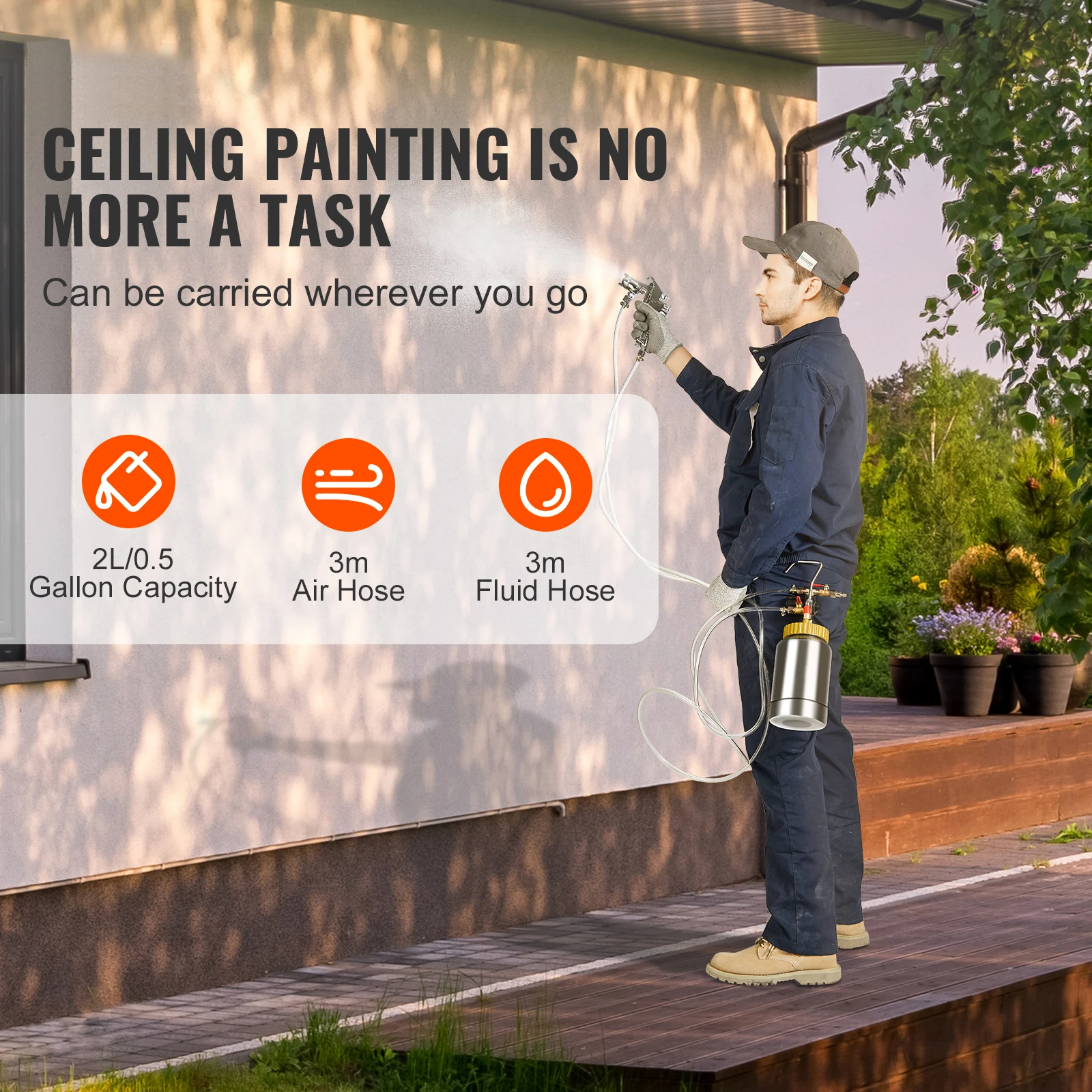 Lightweight Spray Paint Pressure Pot Tank with 1.8mm Nozzle Gun