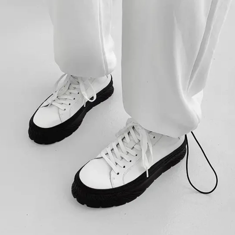 

Men Thick Bottom Sneakers Spring Korean Style Round Head Lace Up Flats Fashion Breathable Casual Lightweight Vulcanised Shoes