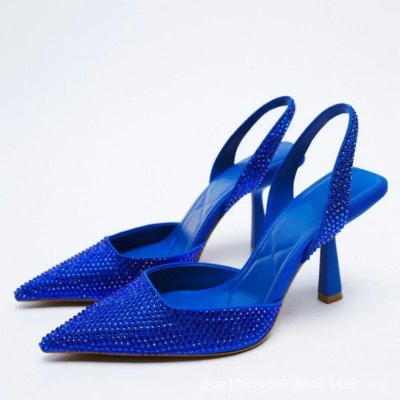 Gold Women Heels Sandals Summer Crystal Pointed Toe Female Stiletto African Party Rhinestone Shallow Slip on Heel Shoes women sandals women high heels