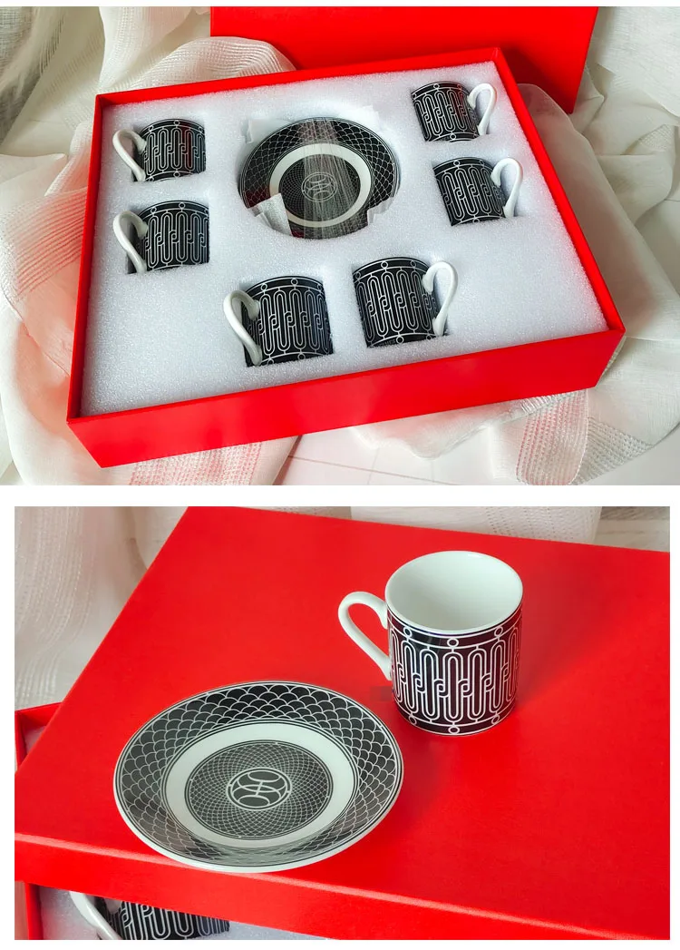 Lot de 6 tasses a cafe et sous-tasses bl