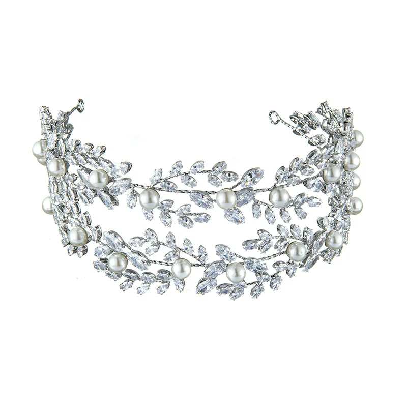 Wedding Hair Accessories Bridal Headband Diadems Crystal CZ Pearl Elegant Bride Tiaras And Crowns Birthday Party Women Headpiece - 4