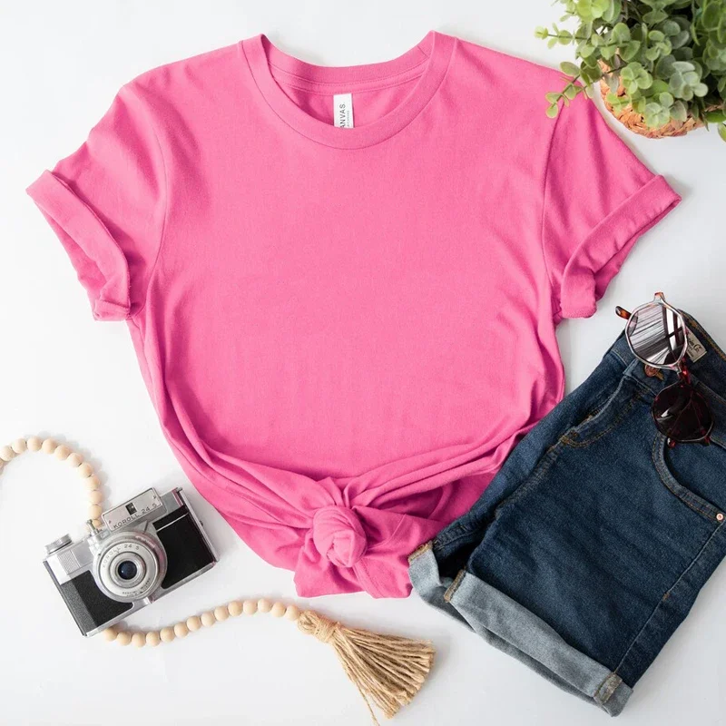 

Футболка женская хлопковая простая с коротким рукавом и круглым вырезом