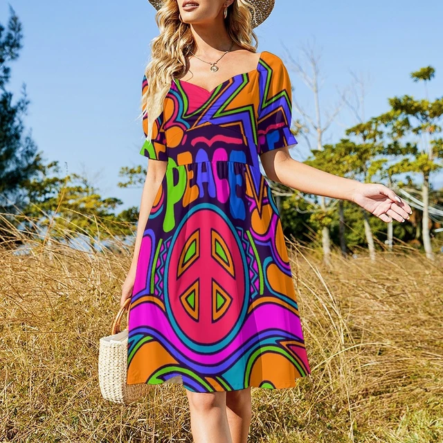 Fun and Funky Flower Power Peace and Love Hippy Art Dress Clothing