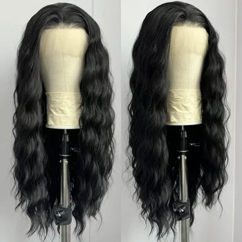 13x4 Black Wig Long Natural Wave Synthetic Lace Wig Loose Curly Wigs Lace Front Wigs for Women Daily Wear Deep Curl Wig Cosplay 1
