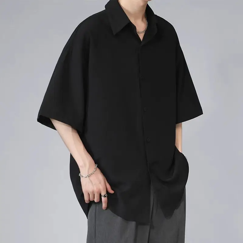 Men's Solid Short Sleeve Turn-down Collar Capable Shirts Simplicity Handsome Loose Formal Office Casual Summer Clothing