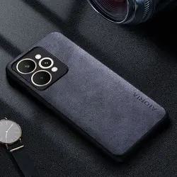 Premium Luxury Leather Retro Business Style Solid Color Phone Case for Realme 15T (GRAY)
