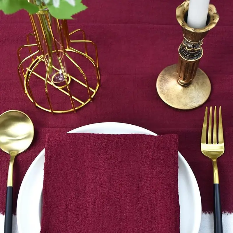 Burgundy Table Runner 100% Cotton Gauze for Wedding Decoration Birthday Parties Christmas Halloween Thanksgiving Events Supplies 2