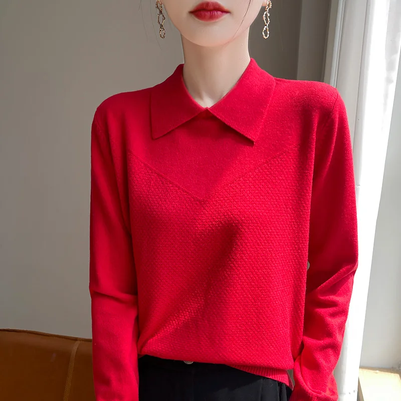 2024 Autumn/Winter Flip collar Cashmere Sweater Women Knitted Sweater Loose Fashion Cashmere Sweater Women 5