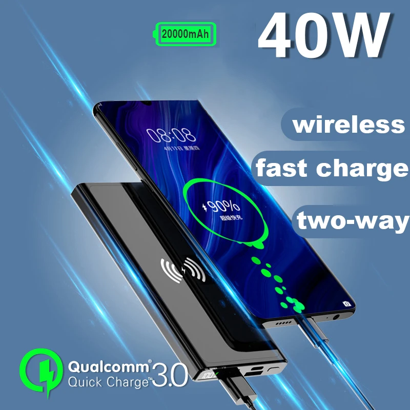 best wireless power bank 40w Super Fast Charging Large Capacity 20000 mAh 15W Wireless Charging Two-way Fast Charging Digital Display External Battery powerbank 30000