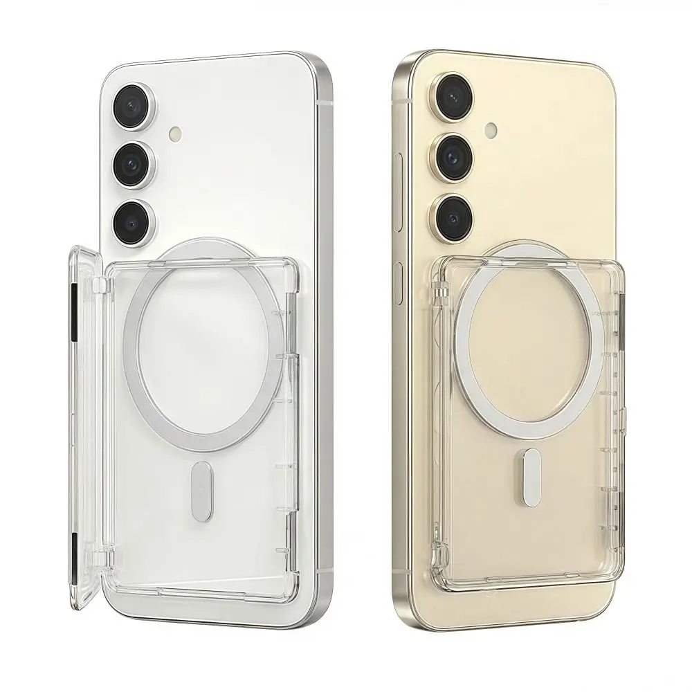 Ultra-Thin Transparent Magnetic Card Sleeve Wallet with Stand and Shockproof Case