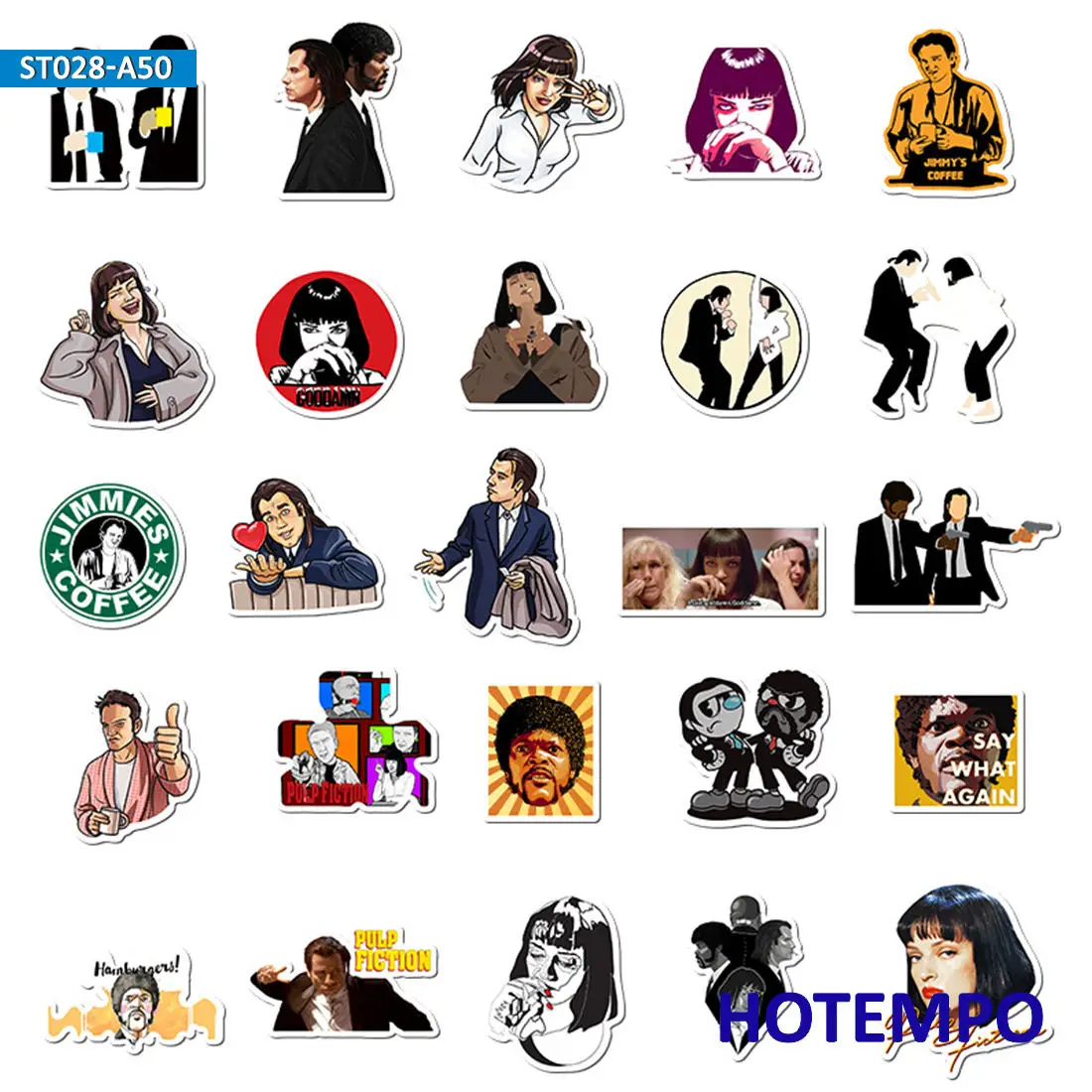 50PCS Classic Movie Stickers Pulp Fiction Poster Funny Decals For Laptop Scrapbook Luggage Skateboard Bike Car Phone Sticker Toy decorative stickers,car sticker decal