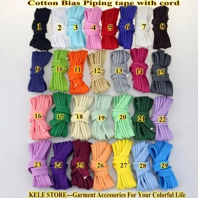 Cotton Bias Piping,Piping Tape, Bias Tape with Cord, Size:12mm,1/2" 50yds,for DIY Garment Handmade,various Color