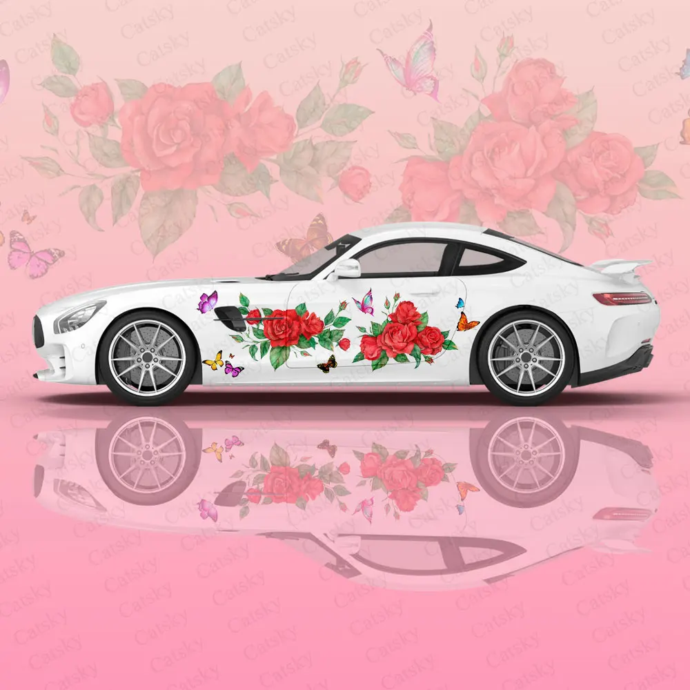 

Butterflies and Roses Flowers Car Body Stickers Itasha Vinyl Car Side Decal Sticker Car Body Sticker Car Decor Stickers