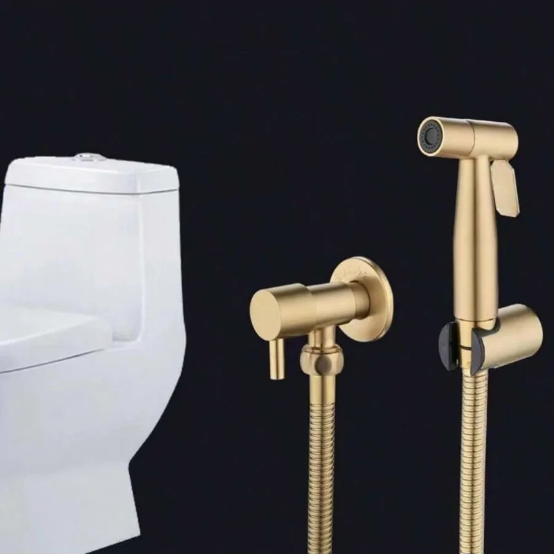 Brushed Gold ห้องน้ํา Bidet สเปรย์ปืนผู้หญิงชุดเครื่องซักผ้า 304 สแตนเลสแรงดันสูงห้องน้ํา Companion 1