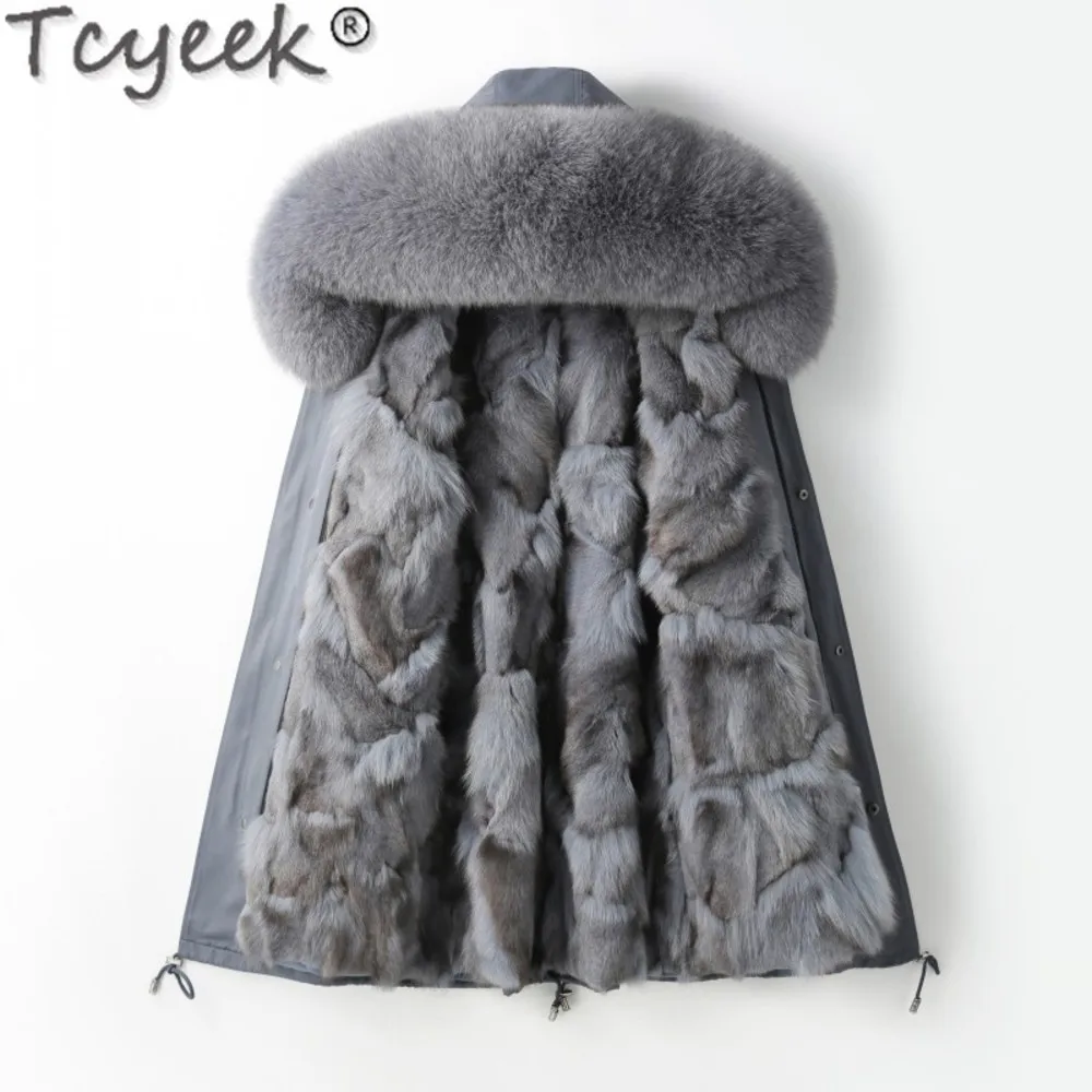 

Real Tcyeek Parka 2024 Winter Jackets for Women Warm Fox Collar Fashion Over Knee Coat Woman Clothing Fur Detachable