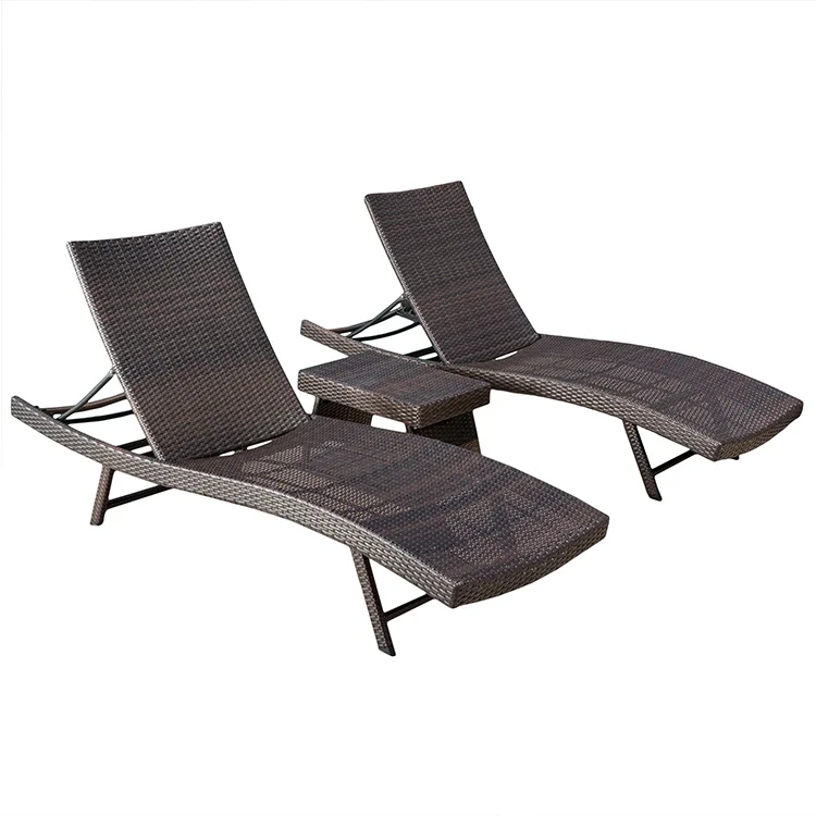 

Patio 3 pcs Rattan Outdoor Foldable Chaise Furniture Set Lounge Chair with End Table