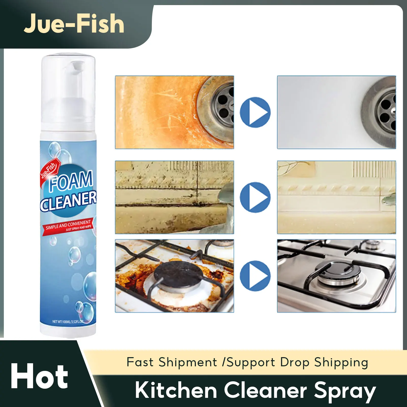 Kitchen Cleaner Spray Effective Grease Cleaner Hood Stove Rust Stain Remover Magic Degreaser Multipurpose Household Foam