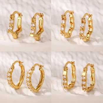 Single-Line Zirconia Star Earrings for Women Gold Color Heart Hoop Earrings 2025 Trend Piercing Wedding Jewelry Gift