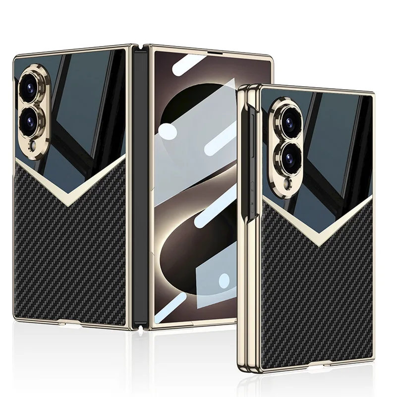Elegant Leather Plated Frame Color Block Case with Front Glass Protective Film Cover