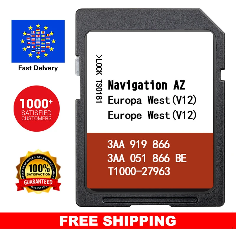 

RNS 315 Navigations Update AZ V12 West Europe Map OST for VW Passat/Jetta/Polo/Sharan/Tiguan GPS SD Memory Card 3AA051866BE