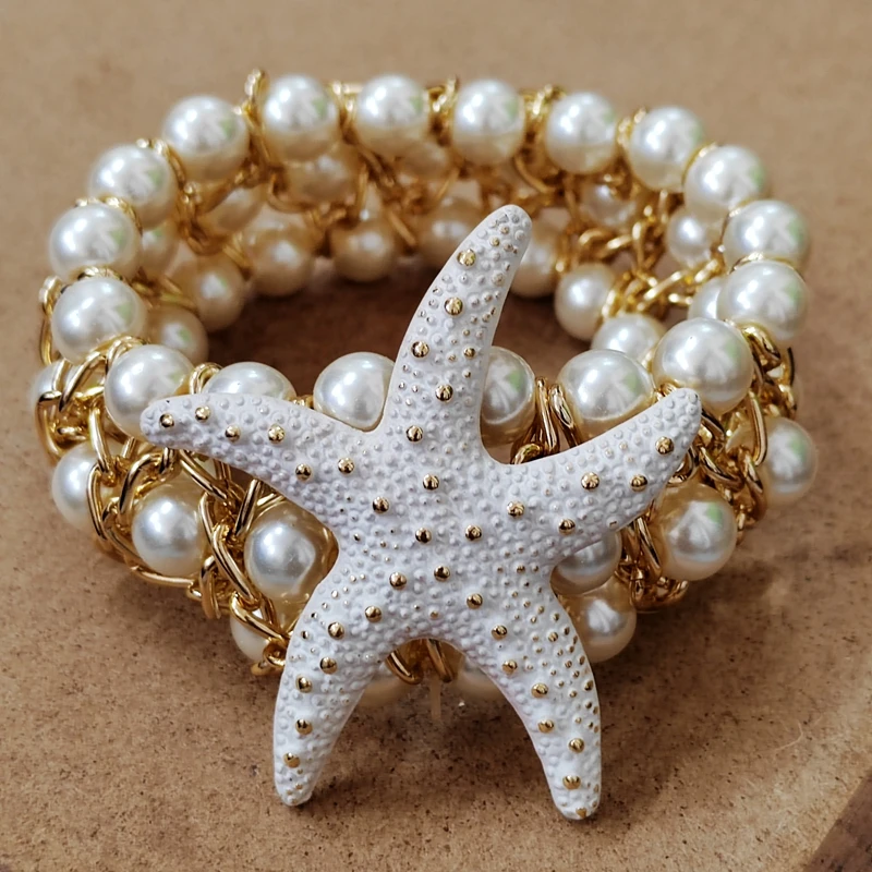 Pearl Bracelet Trendy Starfish Flower Elastic Pearl Bracelet Bangle Jewelry For Women Party Gift