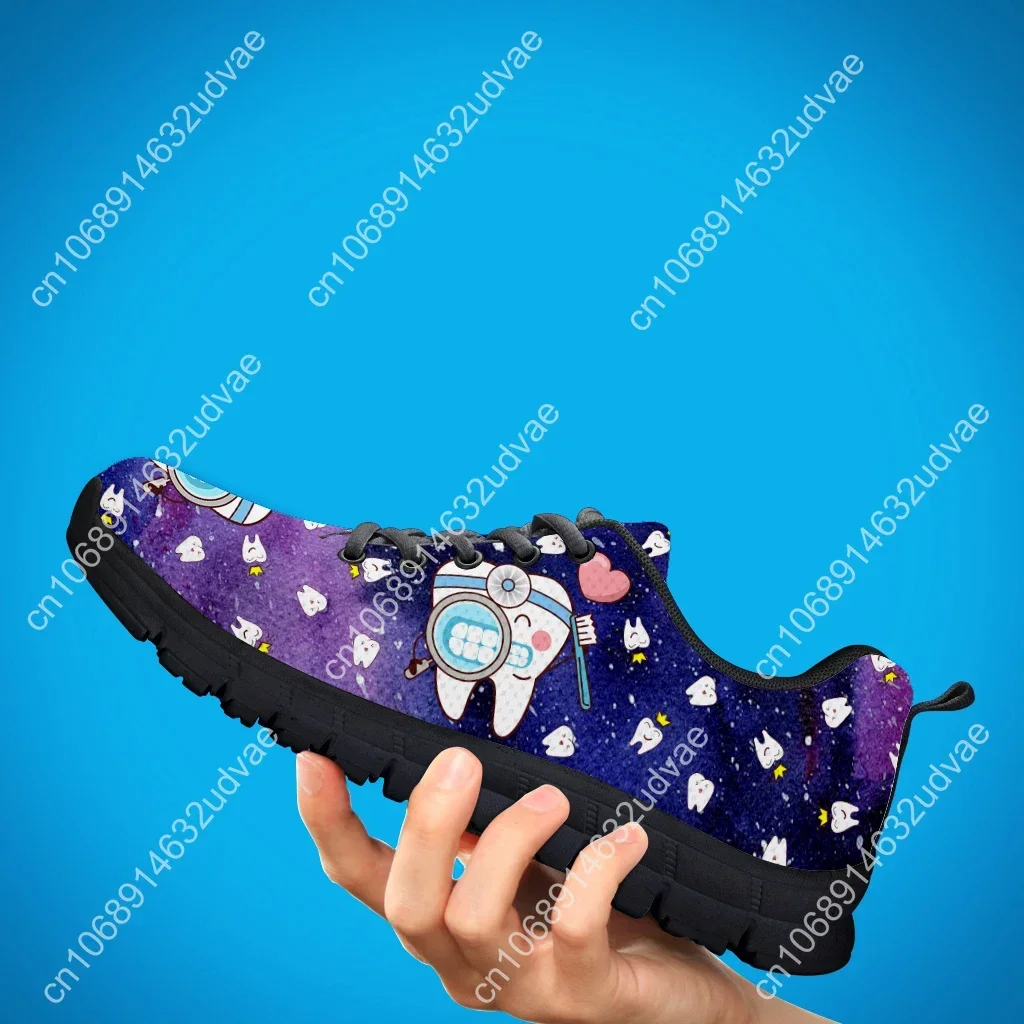 Fashion Star Design Black Platform Sneakers Cute Cartoon Teeth Print Lightweight Breathable Summer Shoes Zapatos