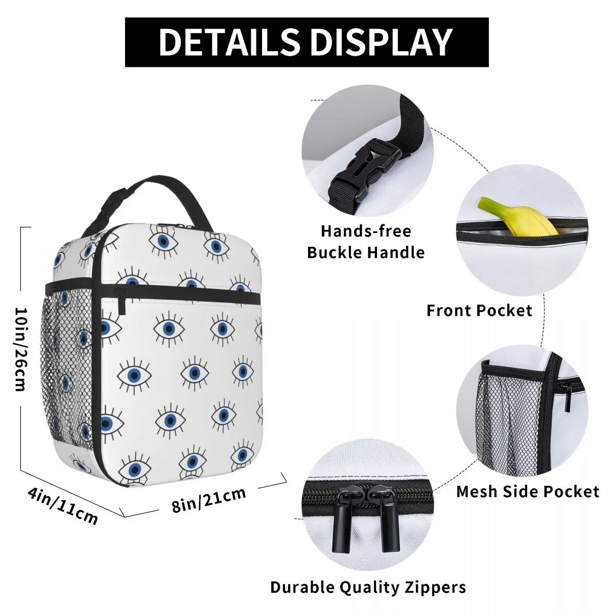 Blue Turkish Evil Eye Insulated Lunch Bag Outdoor Picnic Nazar Amulet Boho Waterproof Thermal Cooler Bento Box Women Children