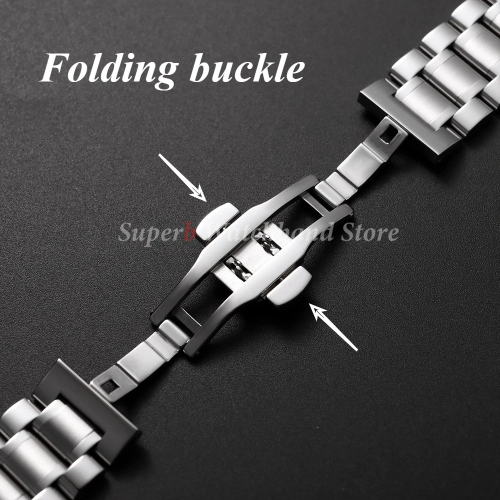 Elegant Curved End Stainless Steel Universal Strap with Butterfly Clasp
