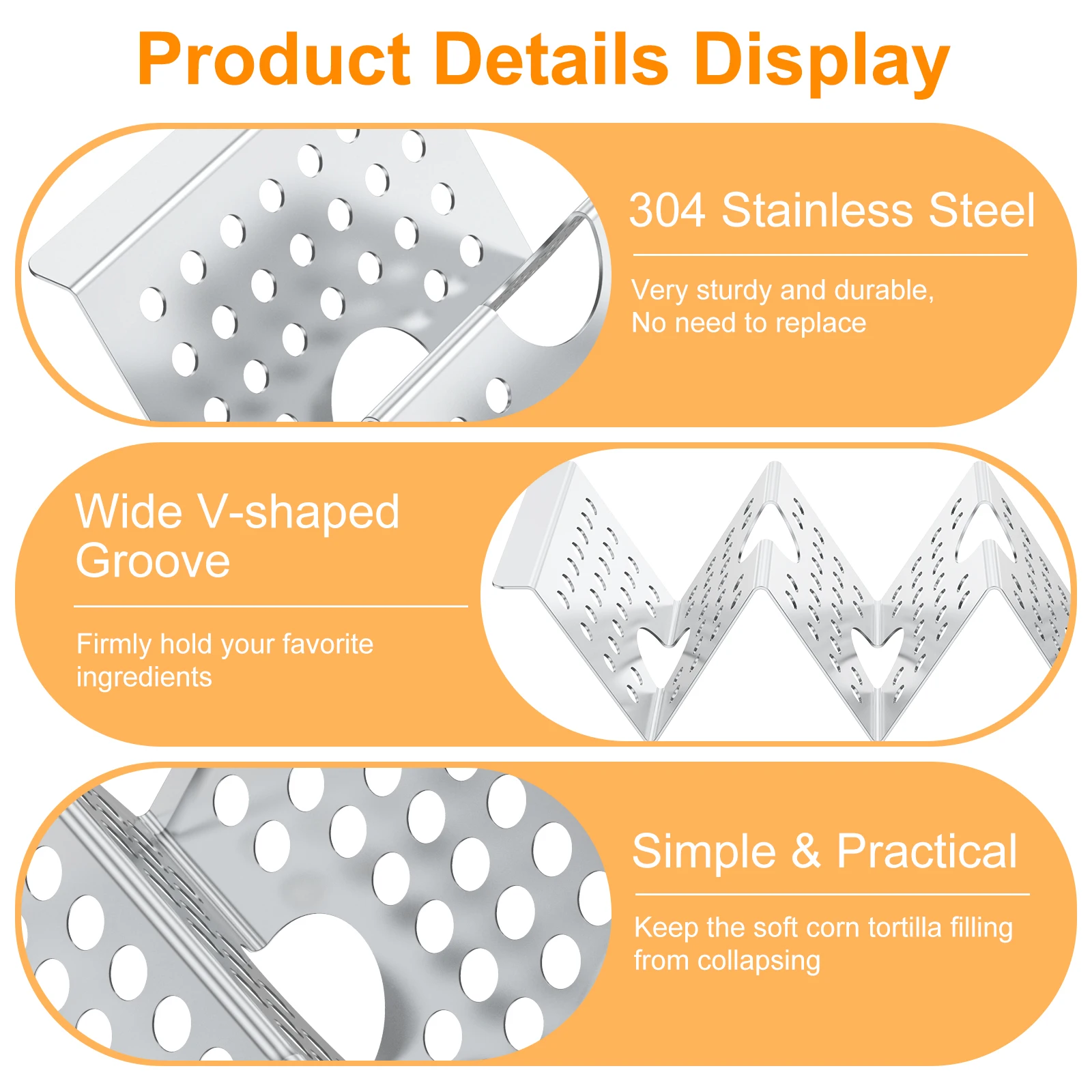 4Pcs Stainless Steel Taco Holder Pancake Rack Tortillas Taco Trays Wavy Shape Display Rack Mexico Food Racks Kitchen Gadgets