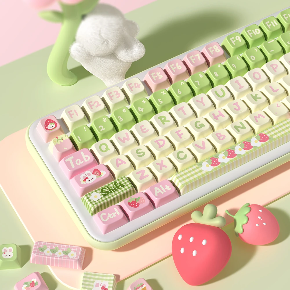 

MDA Keycaps Strawberry Rabbit Cartoon Cute Keycap PBT Dye Sublimation MDA Profile Keycap Mechanical Keyboard Keycaps MX Switch