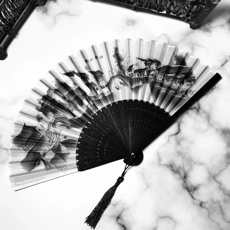 Chinese Japanese Style Silk Fan Folding Fan Wedding Art Gifts Dance Hand Held Vintage Bamboo Folding Flower