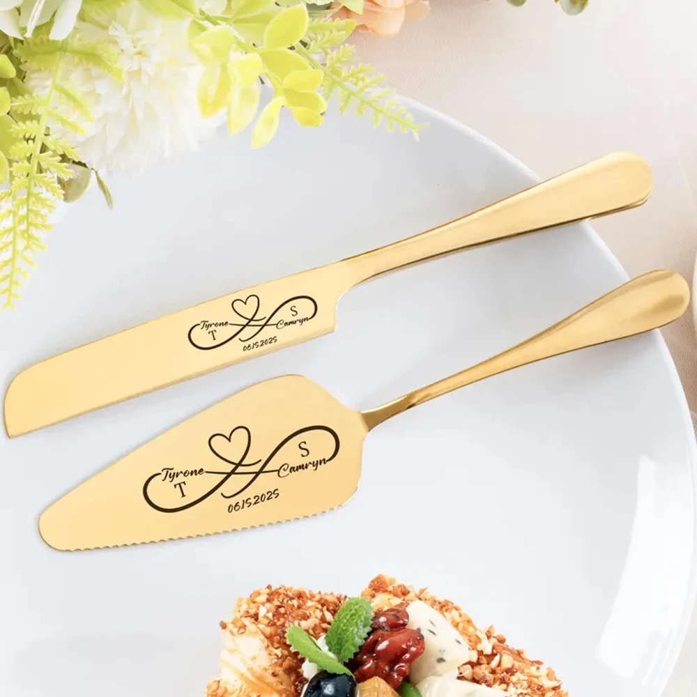 Personalized Wedding Cake Server Knife Set Wedding Gifts Anniversary Present Memorable Cake Cutting Moments Custom Engraved Free
