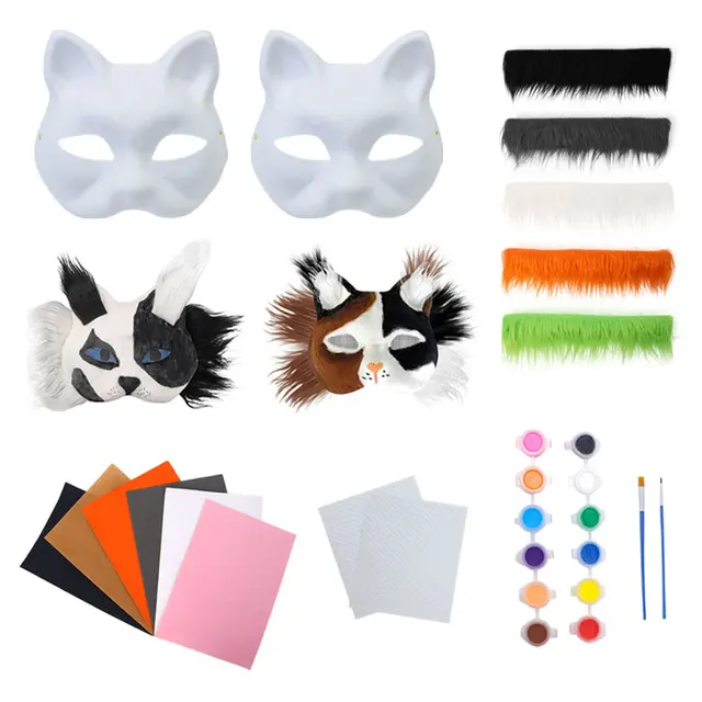 Therian Papier Masque Chat 15 Masques Therian Chat Blancs à Customiser - DIY - Fêtes/cosplay Therian Masque En Papier