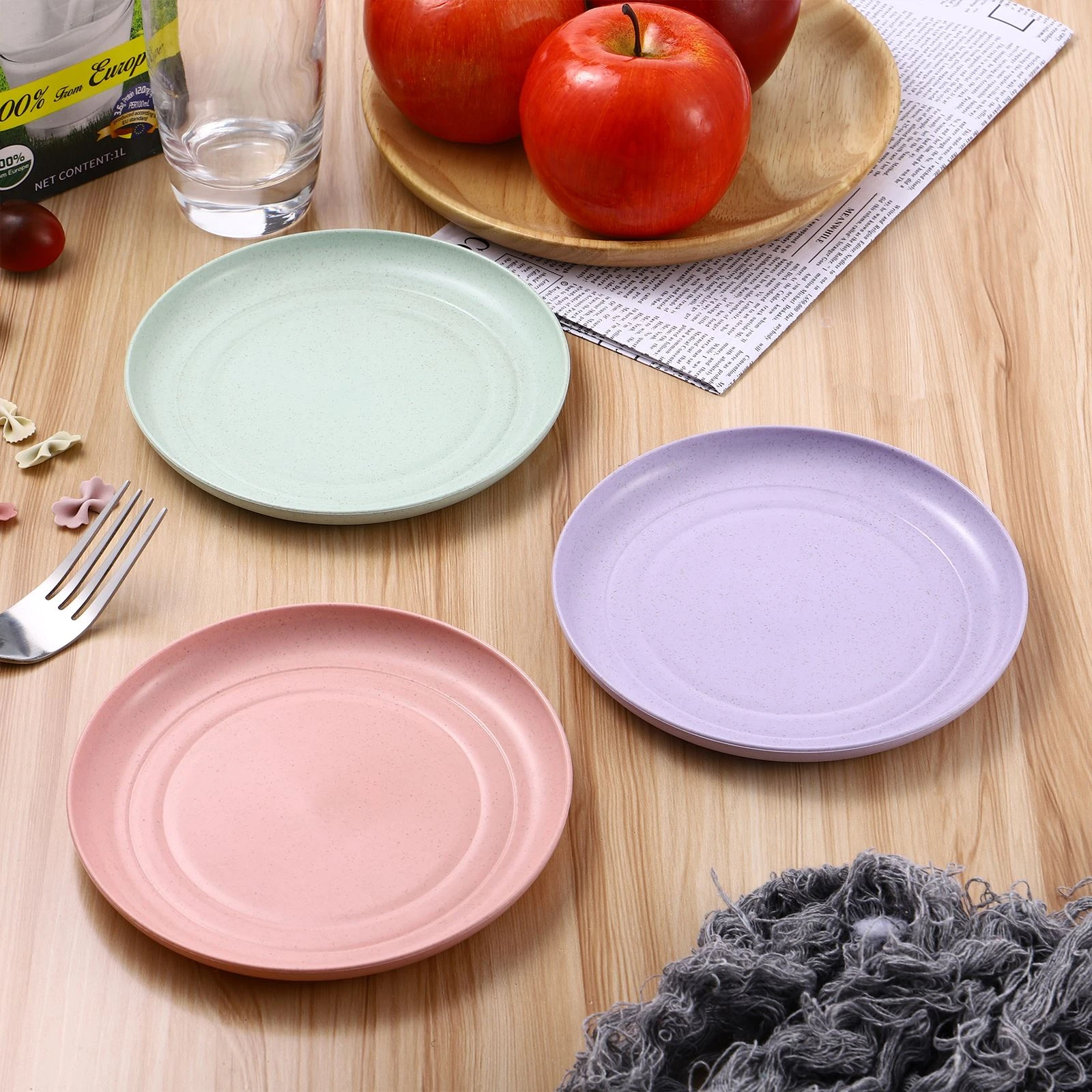 5pcs Wheat Straw Plates Unbreakable Lightweight Dinner Plates Reusable